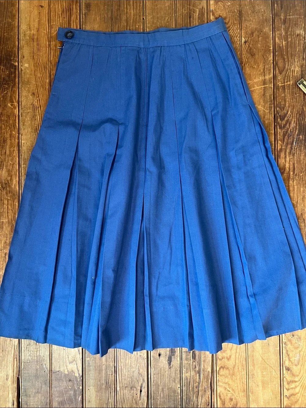 Vintage 70s Classic Skirt high quality Pleated Blue cotton Midi size medium